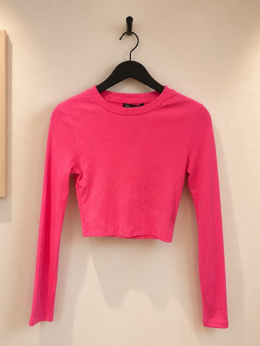 Zara Hot Pink Long-Sleeve Cropped Tee
